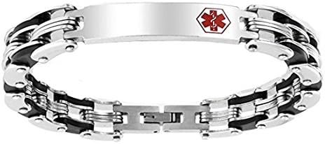 Free Engraving- Stainless Steel Polished Medical Alert ID Tag Identification UNISEX Bracelet - IMG_2770S