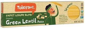 Tolerant - Organic Green Lentil and Pea Pasta, Energy Legume Blend, Spaghetti - 8 Oz (6 Pack)