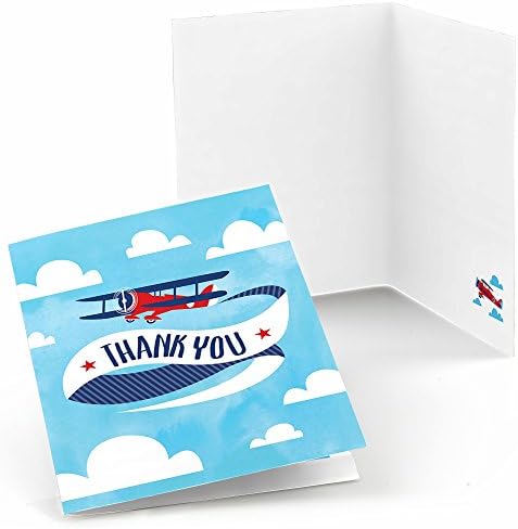 Big Dot of Happiness Taking Flight – Airplane – Vintage Plane Baby Shower or Birthday Party Thank You Cards (8 Count)