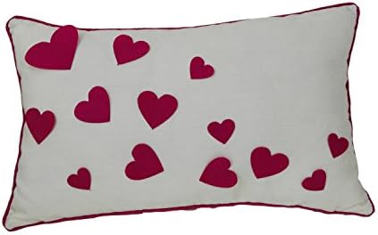 3D Applique Hearts Lumbar/Rectangle Corded Decorative Pillow Case, 12"X20", 1PC (Pink)