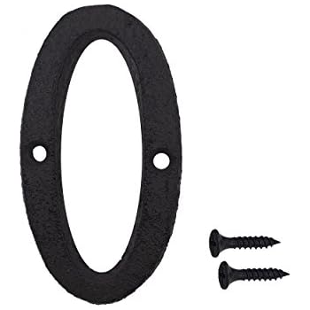 3 Inch Wrought Iron House Number, Matching Screws Included Black Number 0