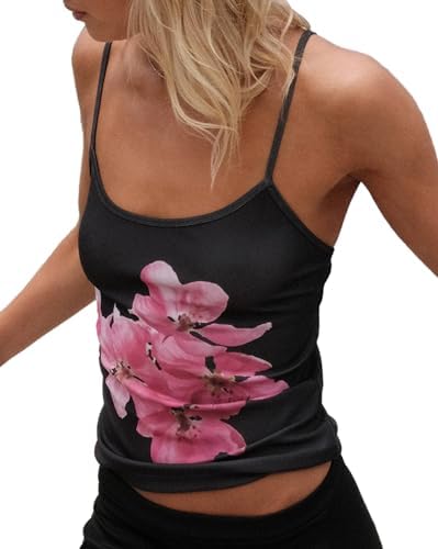 トップス Flower Jacquard Camisole Women Y2k Floral Print Camisole Flower Spaghetti Strap Tank Top