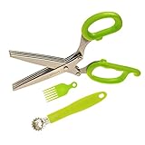 Herb Scissors - Stainless Steel 5 Blades For Fresh Parsley, Garden Herbs, Meat Mincing| Clever Cutter, Housewarming Gifts As Seen On TV | W/ BONUS Strawberry Huller & Brush