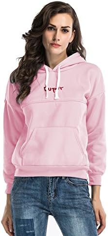 Honesy Women's Letter Embroidery Pullover Hoodies Fleece Sweatshirt,Pink XL
