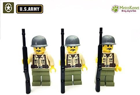 US Army World War 2 Battle of the Bulge Collectible Set with 3 Soldiers/Rifleman - Metrokonet WWII Custom Minifigure Army Builder Series USA by Metrokonet