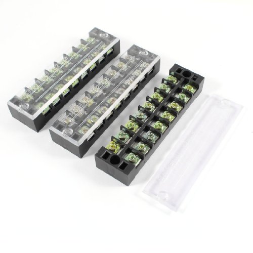 3 Pcs 600V 25A 8 Positions Dual Rows Covered Barrier Screw Terminal Block Strip