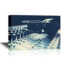 Music Canvas Wall Art - Headpnones on Soundmixer - Gallery Wrap Modern Home Art | Ready to Hang - 12x18 inches