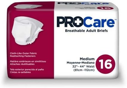 ProCare Breathable Adult Briefs / Diapers 4 Bags of 16 (Medium 34”-44”)