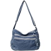 ORINEWS Leather Denim Purses for Women Jean Purse Denim Crossbody Shoulder Bag Tote Handbag Casual Hobo Bag