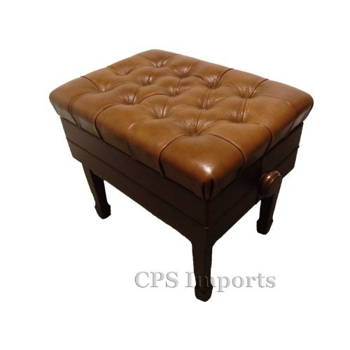 Adjustable Genuine Leather Artist Concert Piano Bench in Walnut Satin