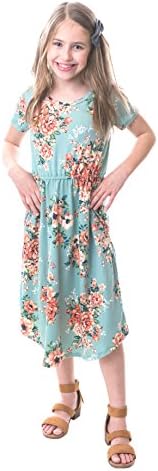 Chrome Classic Girls Midi Floral Dress w/Short Sleeves Made in The USA