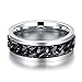 Topick Men's Fashion Black Stainless Steel Wide 8mm Spinner Chain Shaped Ring