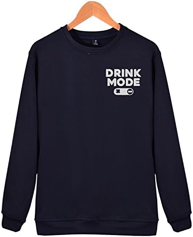 Men's Drink Mode On Funny Embroidery Cotton Sweatshirt Crewneck Fashion Tops