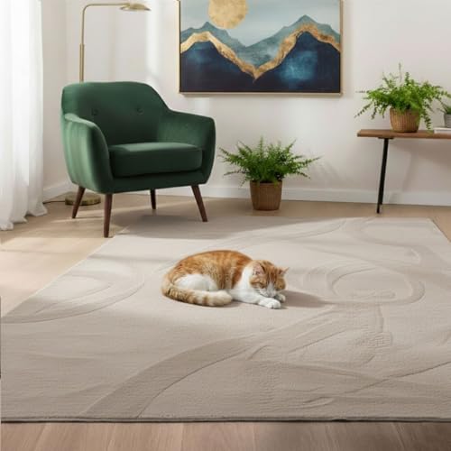 Vimoda Teppich Wohnzimmer Schlafzimmer Flauschig, Kurzflorig – Waschbar Und Fußbodenheizung Geeignet,Farbe:beige;Maße:120X160 Cm