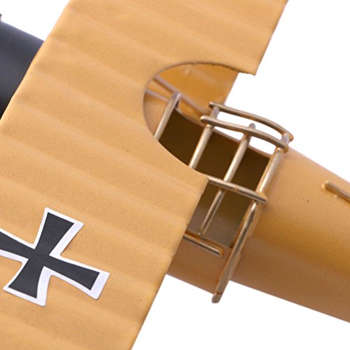 Vintage Airplane Model Metal Handicraft, Wrought Iron Aircraft Biplane, for Photo Props/Christmas/Home Decor/Ornament (Yellow) - Thumbnail 4