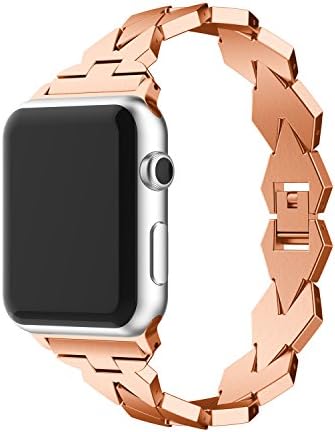 For Apple Watch Band 38mm, Rhombus Design Zinc Alloy Metal iWatch Replacement Strap for Apple Watch Series 3, Series 2, Series 1, Sport and Edition (5.11"-7.87")
