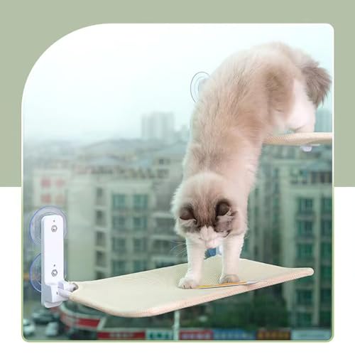 SULUNZEGER Window Perch, Foldable Sunbath Cat Bed With Funny Stick, Hammock With Solid Metal Frame and Soft Cover, Space Saving Window Mounted Cat Hammock