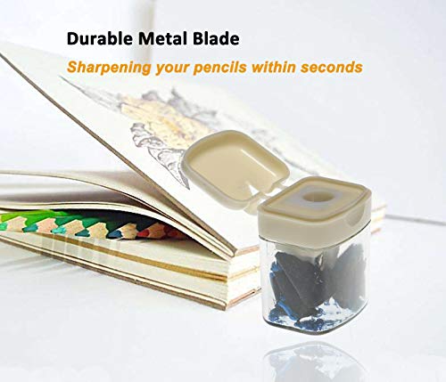 WEKOIL Dual Metal Blade Sharpener with Waste Container Catching Shavings Regular Pencils Graphic Pencil for Students Teachers School Home Office,Pack of 4,Beige