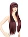 Kalyss 28 inches Women's Silky Long Straight Mixed 99J Burgundy color Heat Resistant Yaki Synthetic Wig with Bangs Darily Party Dress Women Wigs (Burgundy)