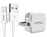 iPad Charger, iPhone Charger, ZOYOL 2.4A 12W USB Wall Charger Foldable Portable Travel Plug + 6FT Lightning Cable for iPhone X/8/8Plus/7/7Plus/6s/6sPlus/6/6Plus/SE/5s/5, iPad 4/Mini/Air/Pro, iPod