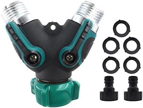 2 Ways Garden Hose Splitter Professional Links to External Garden Hose Shut Off Valve, Connector Fits with Outdoor Faucet, Sprinkler & Drip Irrigation Systems