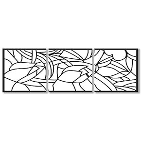 Canvas Wall Art Black and White Simple Pattern Painting Artwork for Home Prints Framed - 12"x12"x3 Panels