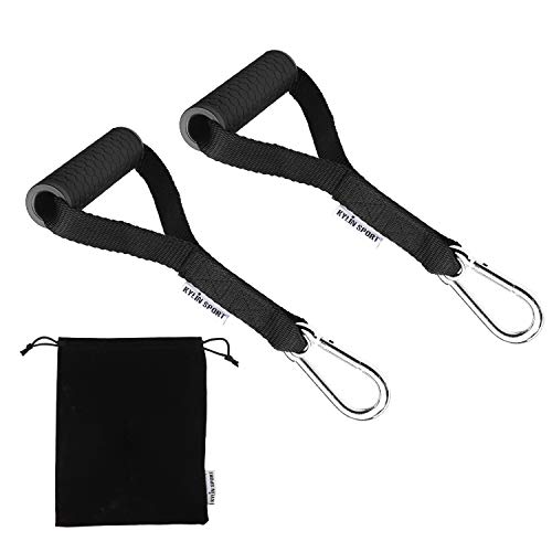 KYLIN SPORT Upgraded Cable Machine Attachments Resistance Bands Handles Grips Fitness Strap Stirrup Handle Cable Attachment Silicon Grip with Metal Carabiner Colorful Version (Black)