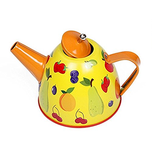 Liberty Imports Colorful Fruit Tin Tea Party Set for Kids - Metal Teapot and Cups Kitchen Playset