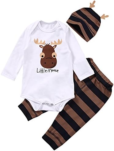 Autumn Winter Newborn Baby Boys Girls Tops Moose Romper Pants Hat Outfits Set Cute Clothes 3Pcs