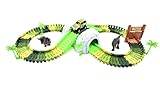 SWISS PART Car Track Race Builder System Flexible Toy Set For Kids 96 Accessories Pieces With Off-Road Vehicle Tunnel Trees Dual Gate And Two Dinosaurs
