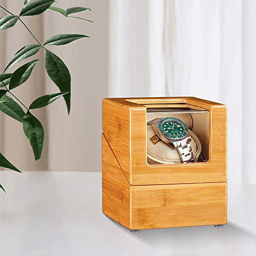 Single Watch Winder Box for Automatic Watches, 100% Bamboo Wood by JQUEEN