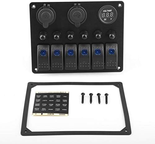 WEIHAN DC Flat Waterproof 6 Gang Toggle Rocker Switch Panel Car Marine Boat Circuit LED Breaker Voltmeter Aluminum Panel