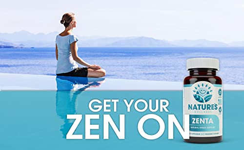 NATURES WELLNESS ZENTA – THE NATURAL RELIEF SUPPLEMENT TO HELP CALM BODY AND MIND | POSITIVE MOOD ENHANCER – INCREASE SEROTONIN LEVELS WITH 5-HTP, ASHWAGANDHA, CHAMOMILE, DMAE | 60 CT