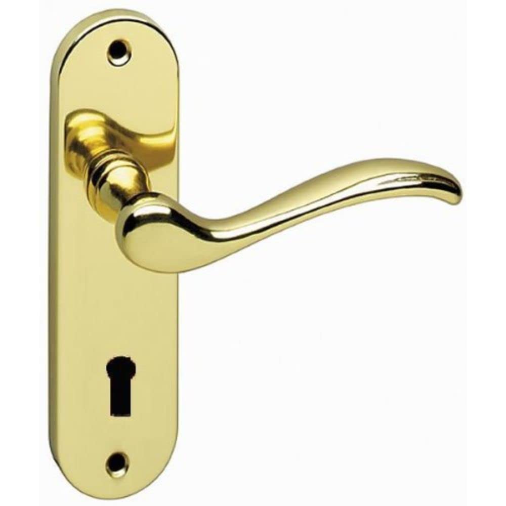 merriway Bulk Hardware BH00460 150 mm Langham Style Door Handle with Lock - Polished Brass, White