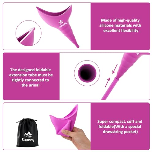 Sunany Female Urinal, Female Urinal with Silicone Funnel, Portable for Standing Female, Reusable Urinal for Female Toilet, for Outdoor, Activities, Camping, Travel