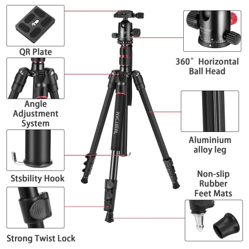 MACTREM 80" Camera Tripod, DSLR Tripod Heavy Duty for Travel, 360 ° Ball Head Professional