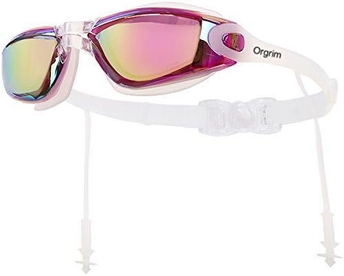 Orgrim Swimming Goggles with Siamese Ear Plugs - UV Protection Anti Fog - Best Adult Swim Goggles (Purple)