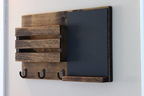 Chalk Board Mail Organizer, Rustic Organizer, Key Holder, Mail Holder, 3 Hooks