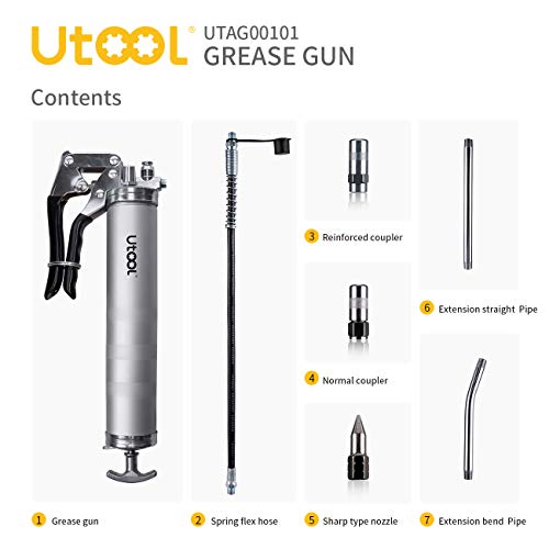 UTOOL Grease Gun, 8000 PSI Heavy Duty Pistol Grip Grease Gun Set with