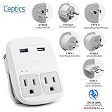 World Travel Adapter Kit by Ceptics - QC 3.0 2 USB + 2 US Outlets, Surge Protection, Plugs for Europe, UK, China, Australia, Japan - Perfect for Laptop, Cell Phones, Cameras - Safe ETL Tested