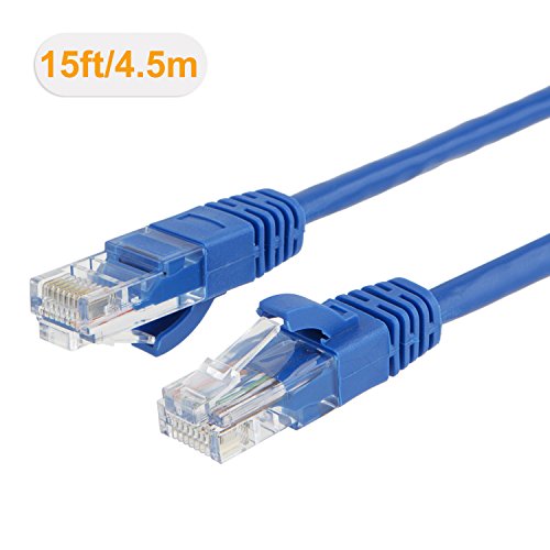 CableCreation 15 Feet (5-PACK) CAT 5e Ethernet Patch Cable, RJ45 Computer Network Cord, Cat 5e Patch Cord Lan Cable UTP 24AWG+100% Copper Wire, 4.57m, Blue Color