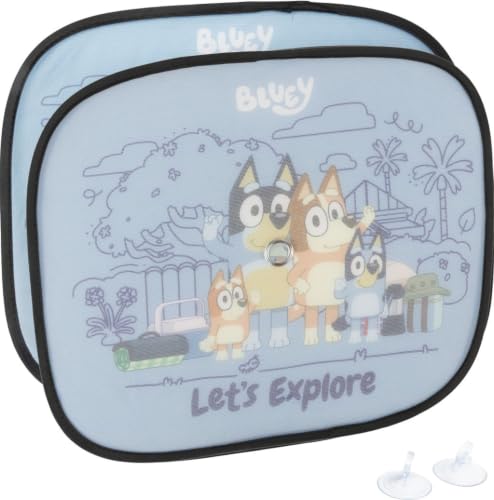 Par de Cortinas Tataway Bluey para Laterales de Coche, 44 x 35 cm, Parasol para Ventana, protección Solar y térmica, diseño Colorido para niños