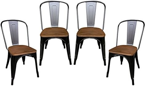Purenity Metal Stack-able Industrial Chic Dining Bistro Cafe Side Chairs,Outdoor and Indoor,Set of 2 (Matte Black)