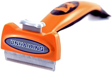 UNHAIRING Pet Deshedding Tool and Grooming Brush for Dogs/Cats with Fur Remover Button, Dramatically Reduce Shedding for Small/Medium/Large Pets, Long or Short Hair