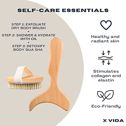 X Vida Lymphatic Drainage Tool Body Gua Sha Paddle & Boar Bristle Dry