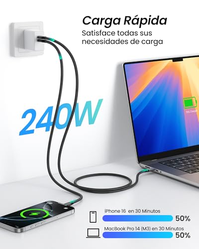 SilklandCable USB4 80Gbps para Thunderbolt 5 [Certificado USB-IF] - Ancho de Banda 120Gbps para 16K/Doble 8K, Carga 240W, 1m Compatible con Thunderbolt 4, MacBook M4 Pro, iPhone 17/16, SSD