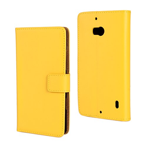 Lumia 930 Case, iCoverCase Genuine Leather Magnetic Flip [Card Slot] Wallet Cover Kickstand Case for Nokia Lumia 930 (Yellow)