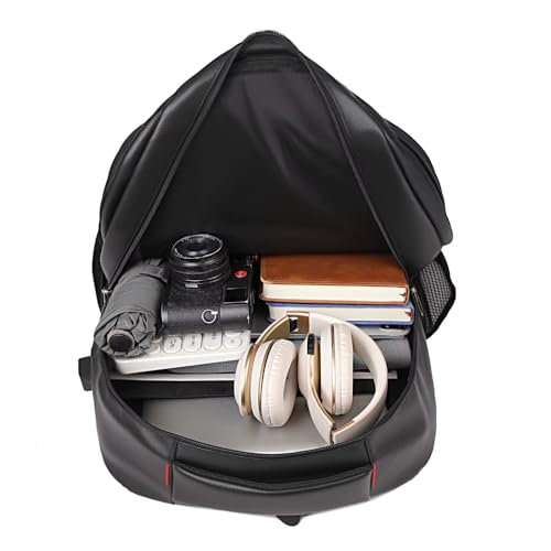 Mochila Masculina de Couro Preta, Impermeável, com Compartimento para Notebook, 46x32x17 cm