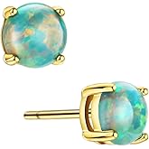 Michooyel 18K Gold Plated Opal Stud Earrings for Women Sterling Silver 5mm Solitaire Green Opal 4 Prongs Setting Simple Women Earrings