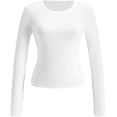 winkbay Women's Long Sleeve Shirts Round Neck Slim Fit Stretch Layer Top Casual Going Out Outfits